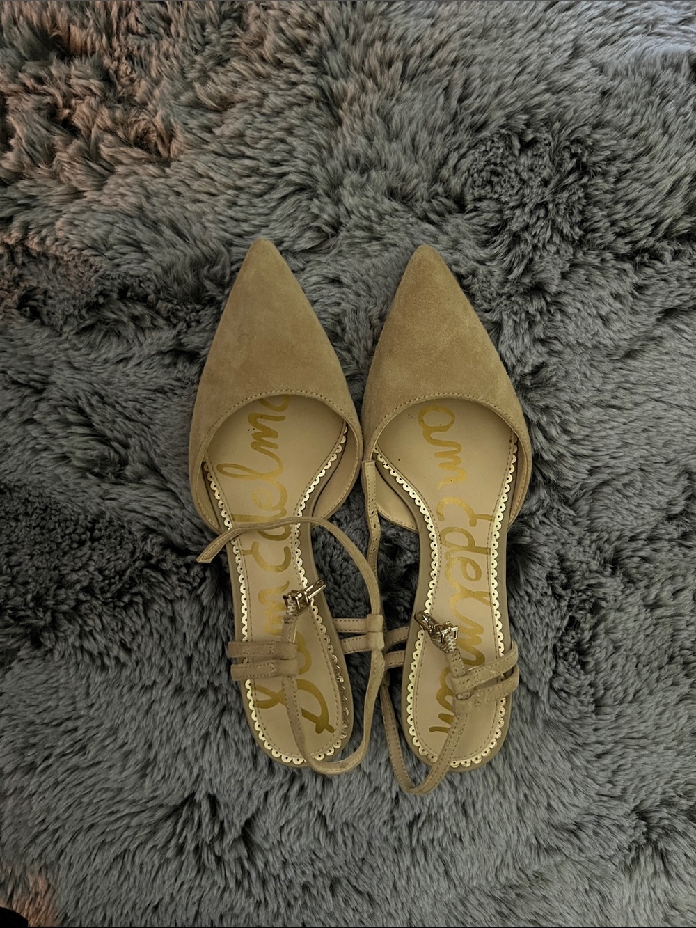 Sam Edelman Taupe Suede Pointed-Toe Ankle-Strap Flats